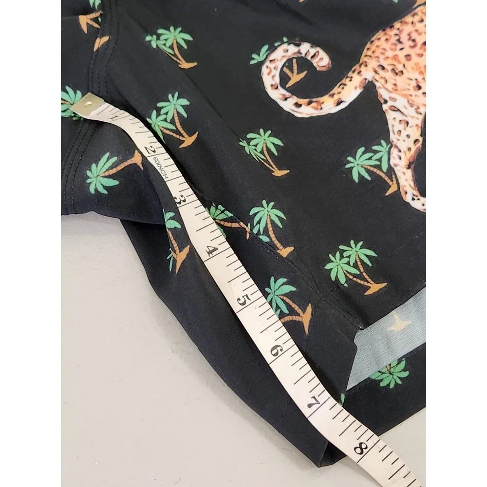 Kenny Flowers Swim Trunks Mens Medium Black Leopard Palm Tree Print Back Pocket